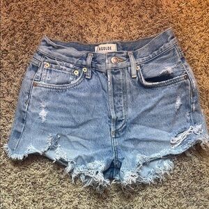 Agolde Blue Jean Shorts Distressed Frayed Hem
